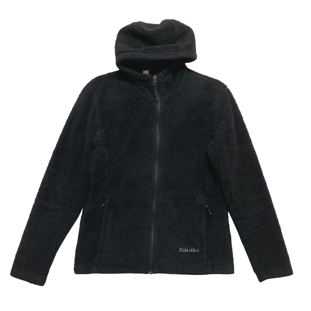 Marmot Fleece Hoodie Womens M Black High-Pile Full-Zip Outdoor Jacket